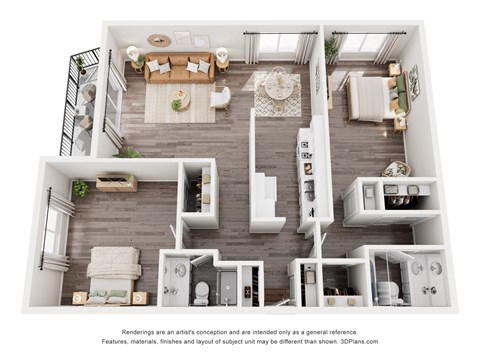 Floor plan for 2 beds, 2 baths, 1200 sqft